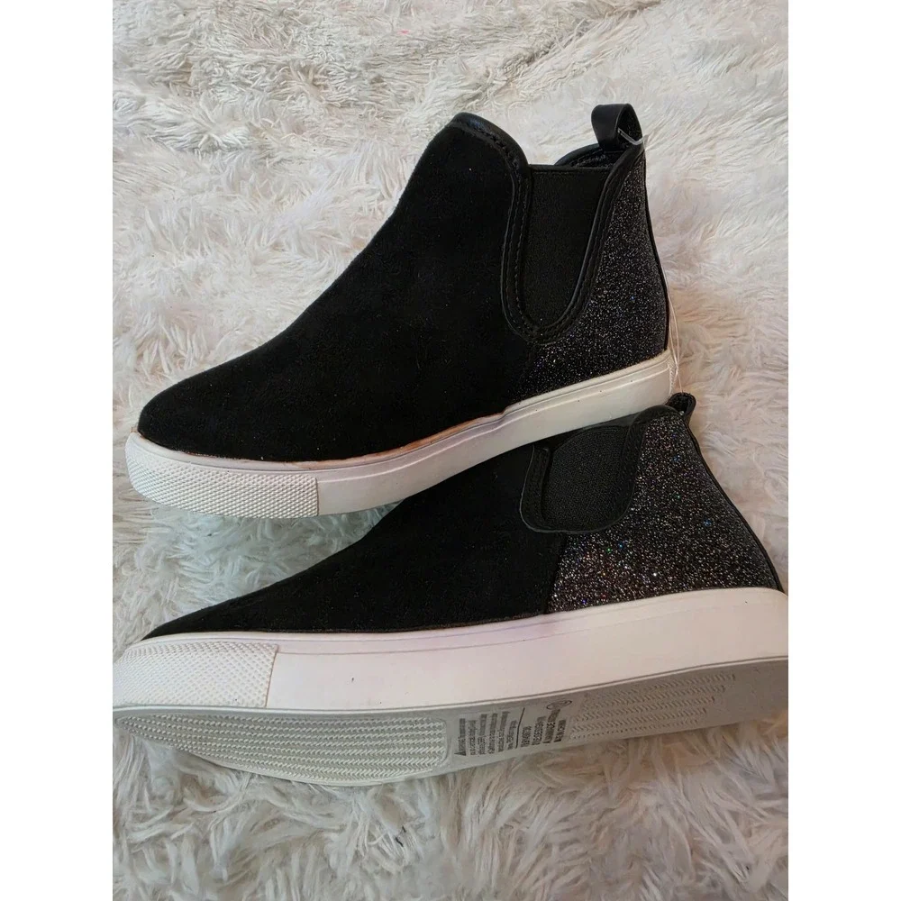 NWT Good Days Only Kids Chelsea Sneaker Boots - Black Suede & Glitter - Size 12